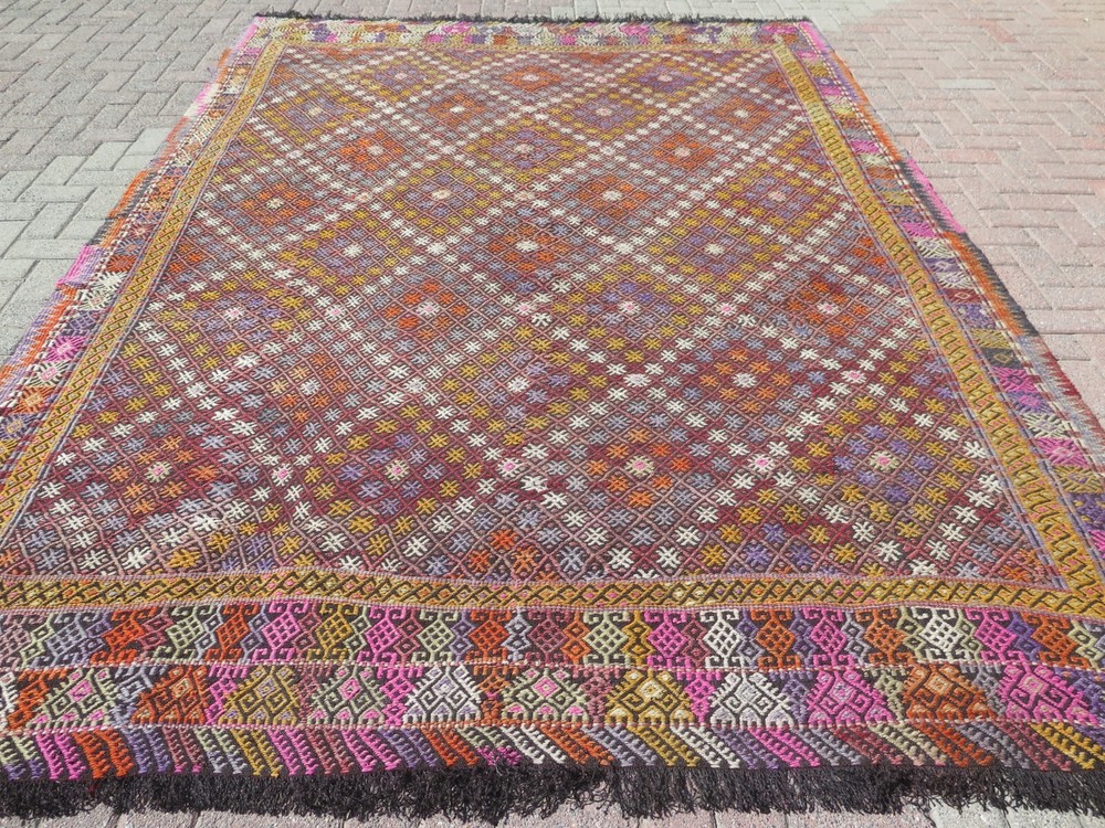 Oversize Turkish Kilim Rug, Area Rugs, Handmade Wool Floor Carpet Kelim 92"x129"