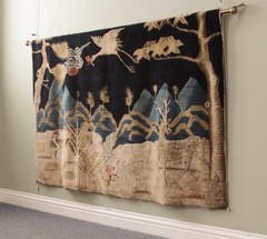 1920 Chinese Hand Knotted Wool Wall Hanging Rug Birds Pictorial Antique Deer
