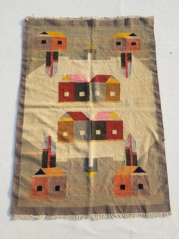 Vintage Handmade Traditional Beige Kilim Floor Rug Carpet 186x134cm gallery