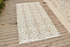 Turkish Rug 44”x79” Vintage Muted Fashion Floral Beige Rug Carpet 3’7”x6’6”