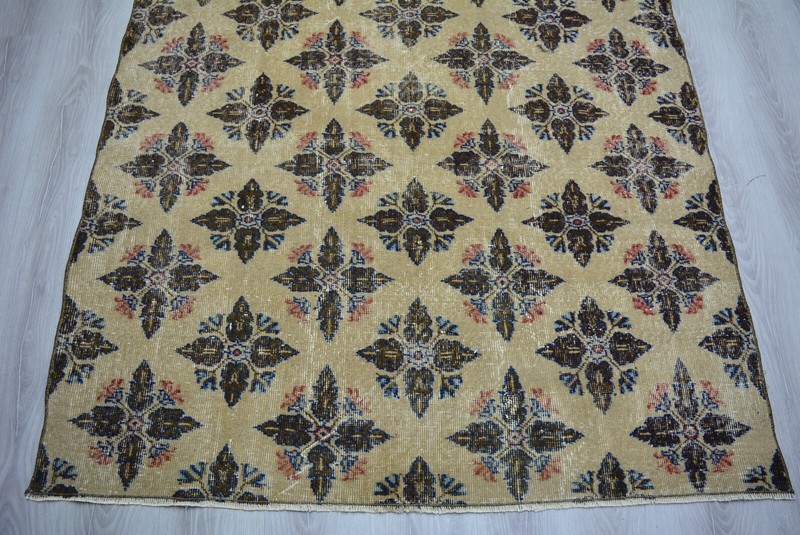Beige Vintage Oushak Carpet, 4.6x8ft, Antique Turkish Rug, Floral Handmade Rug, gallery