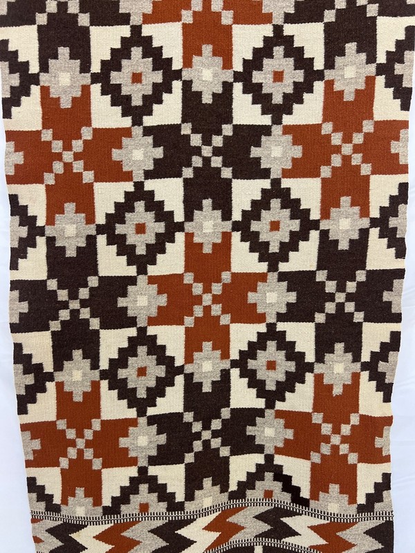 Vintage Swedish Wool Rug Earth Tone Geometric Tribal Flatweave Handwoven Runner gallery