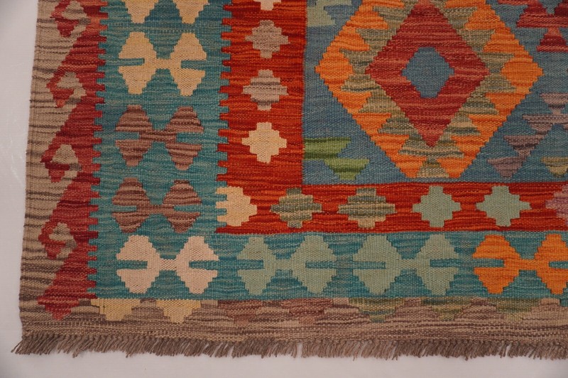 7x10 Blue Gray Reversible Afghan Hand Woven Wool Bohemian Area Rug 6'5"x9'9" gallery
