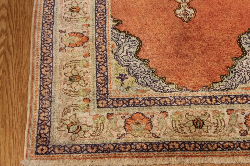3' X 5' Real SILK RUG. Antique Turkish prayer Anatolia ORANGE RED GOLD Kayseri gallery