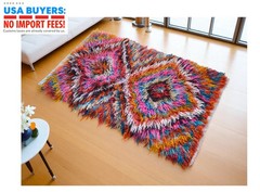 Rare 1950s Turkish Shag Rug – Vibrant Hand-Woven Mohair Wool- 3×6 ft Oushak Art