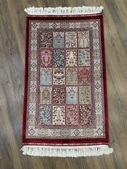 Garden Design Turkish Silk Rug 2.7 x 4, Ivory, Raspberry Bamboo Silk