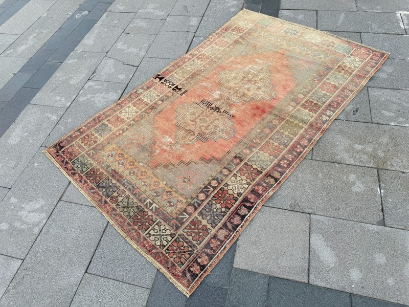 Muted Terracotta Rug 3.8x6.2 ft Vintage Turkish Tribal Wool Carpet gallery