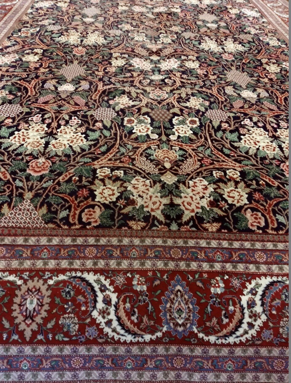 Chinese Wool Silk Area Rug New Rare Beauty 10 X 14 Ft Elegance Dark Blue Rare gallery