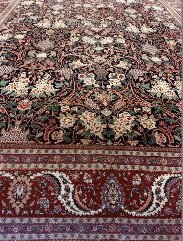 Chinese Wool Silk Area Rug New Rare Beauty 10 X 14 Ft Elegance Dark Blue Rare gallery