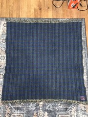 Vintage Irish Wool Rug Blue Plaid Checks Made In MAYO IRELAND 44 In By 41 In