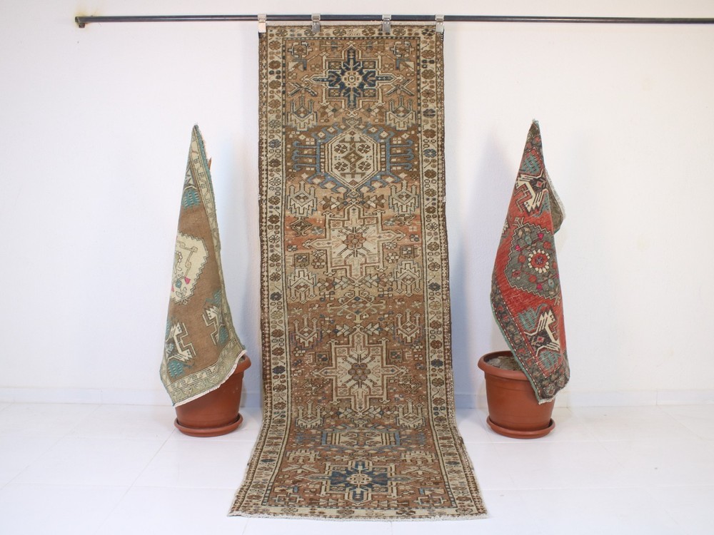3x9 Ft Vintage Hand-Knotted Red Runner Rug 2'7" x 8'7" Handmade Wool Hallway Rug