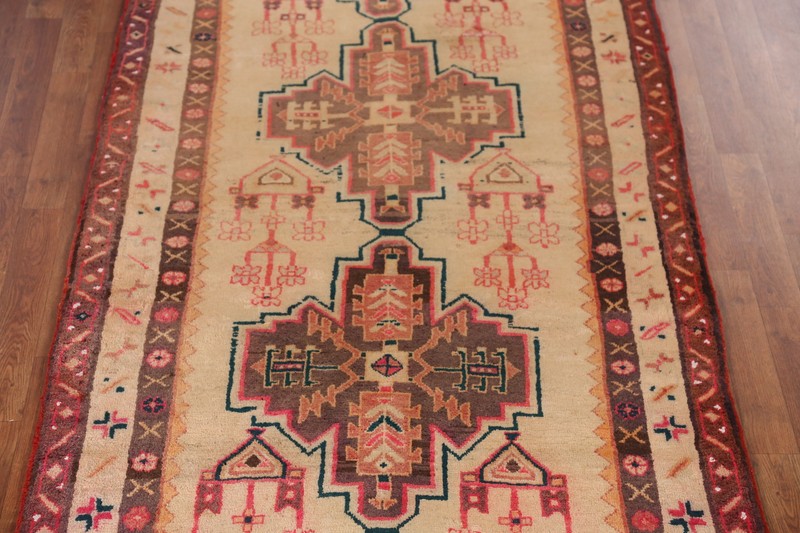 Vintage Peach Wool Hand-knotted Geometric Meshkin Hallway Runner Rug 4x11 Carpet gallery