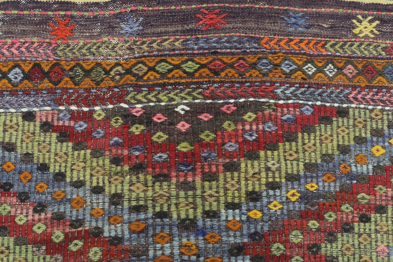 Vintage Turkish Earth Tone Geometric Multicolor Rug, Handwoven Carpet 69"x114" gallery