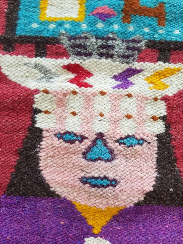 Vintage Handmade Cotacachi Peru Pictorial Multicolor Kilim Rug Carpet 132x66cm gallery