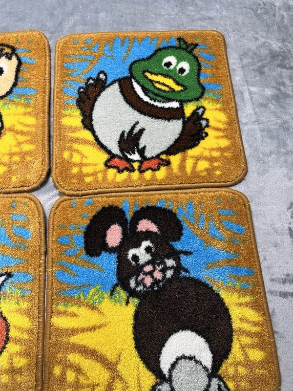 Vintage Retro Cartoon Animal Rugs Set of 7 Fox Duck Pig Bunny Horse Cow Chicken gallery