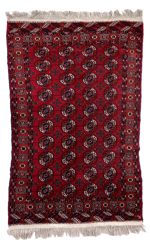 Handmade vintage Turkmen Tekke rug 4.1' x 6.1' (126cm x 188cm) 1960s - 1C912