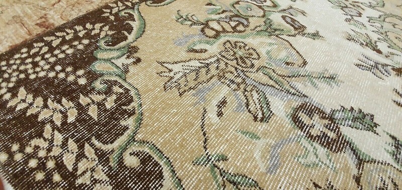 Vintage 1940-1960's Muted Dye,Distressed Wool Pile Oushak Area Rug 5'8" x 8'10" gallery