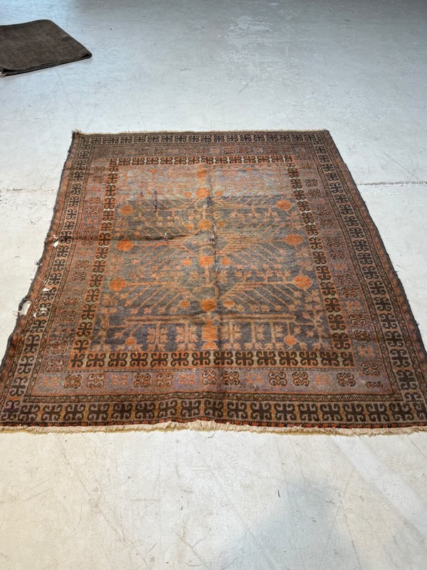 Antique Oriental Hand-Knotted Wool Area Rug Khotan 130 Year Old Rust 4'8" x 6'3" gallery