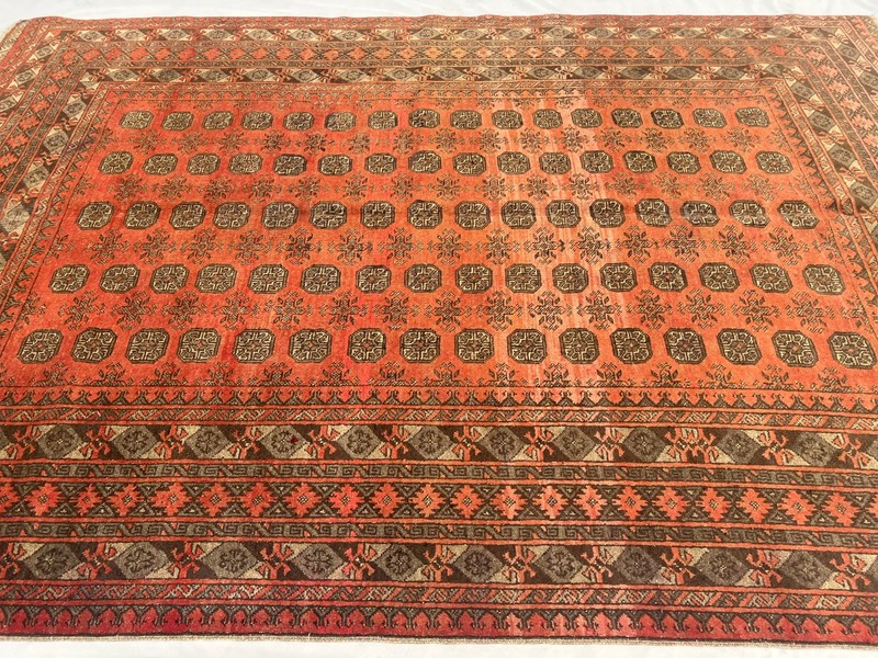 Antique Turkmen Rug 6'6x9'8 Terracotta Faded Geometric Oriental Area Rug Rare XL gallery