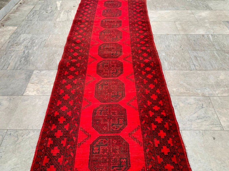 Vintage Turkoman Felpa Runner: Hand Knotted Wool Hallway Rug 3x10 ft gallery