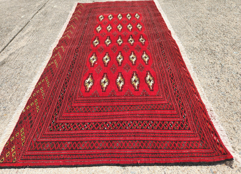 ANTIQUE HAND WOVEN TOURKMON VINTAGE WOOL VG DYE RED 54"x27" gallery