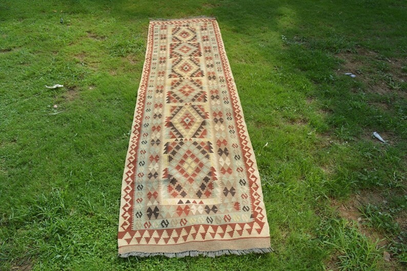 310 X 80 CM Stunning Turkish Flat Fine Weave Natural Vegetable Dye Kilim Runner gallery