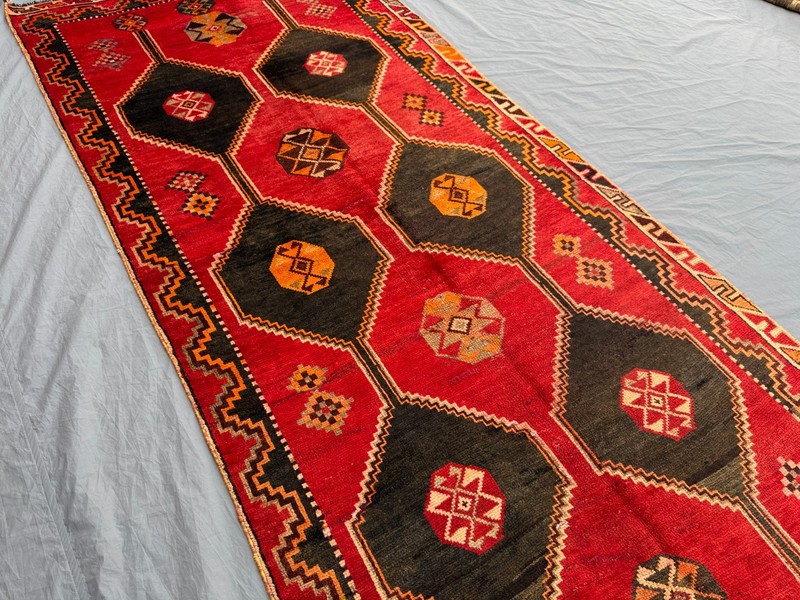 Vintage Turkish Inspired Caucasian Medallion Wide Runner Rug, Tribal Display Rug gallery