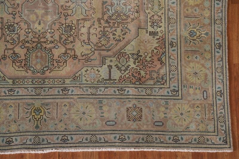 Traditional Vintage Muted Pink Handmade Wool Geometric Tebriz Area Rug 7x10 gallery