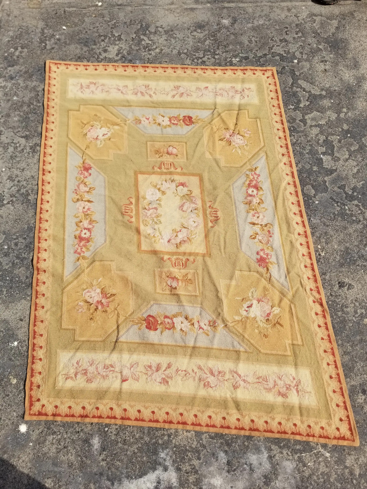 Antique French Handmade Aubusson Style Floral Wool Multicolor Rug 5.7X10.8ft gallery