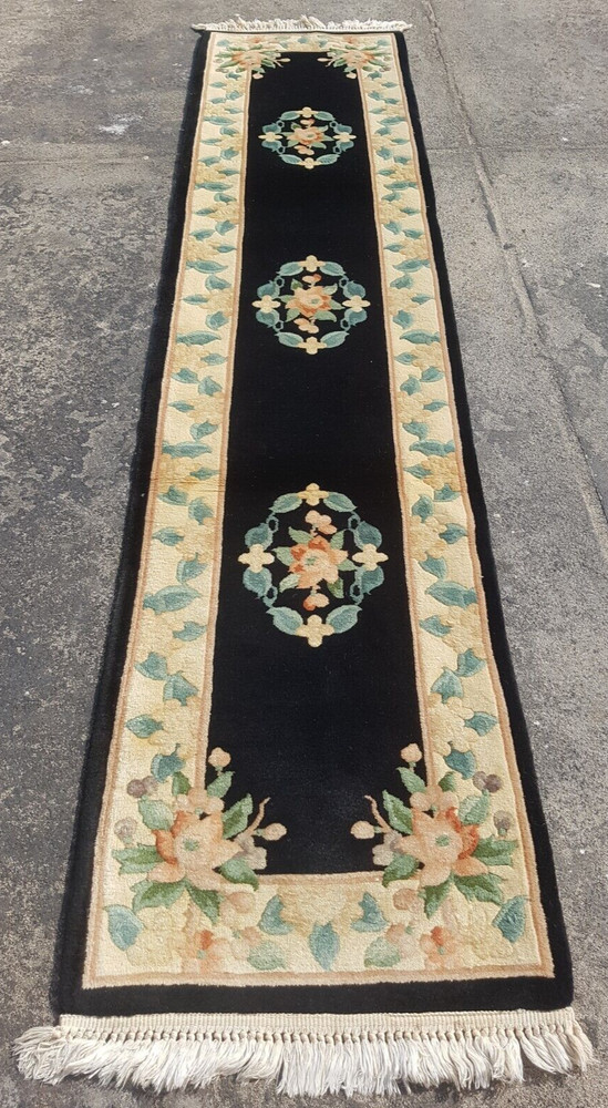 Vintage Chinese Floral Woolen Beautiful Art Deco Home Decor Rug Carpet 307x68 cm