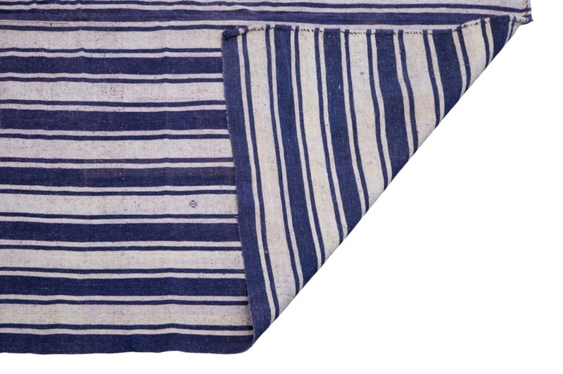 Vintage Turkish Minimalist Kilim 205x288cm – 1960s Handwoven Wool Striped Carpet gallery
