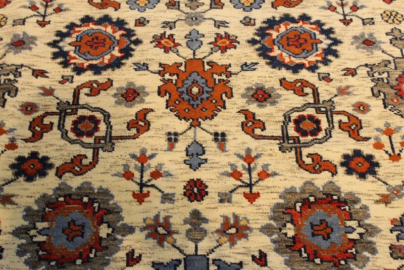 Handmade Wool rug. Beige Background, 6' x 9' red, blue, cream ivory Pm75 gallery