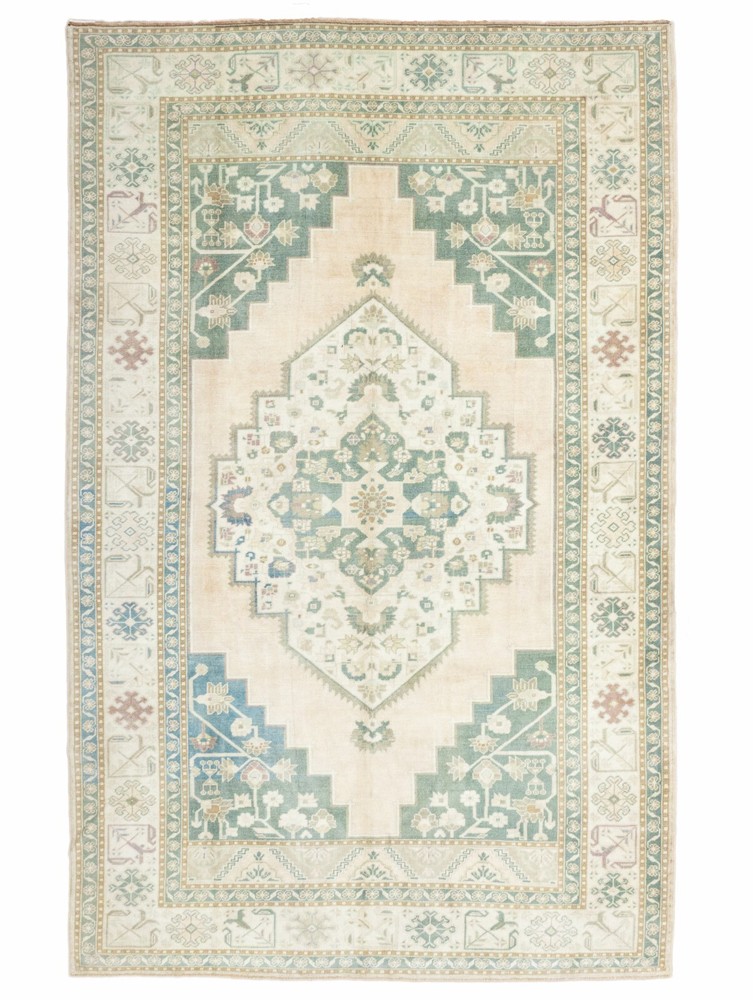 Turkish Oushak Modern Traditional Wool Area Rug Green 6.10x10.8 ft Vintage Rug