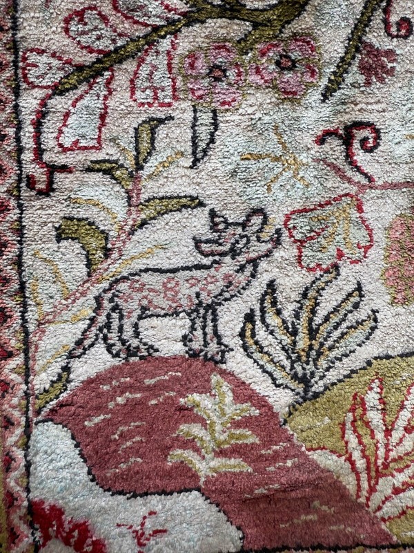 Vintage Beautiful Hand Knotted Oriental Full Silk Quum Rug Wall Hanging 80x58 Cm gallery