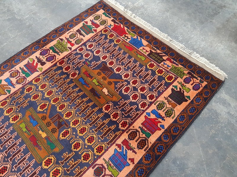 TRADITIONAL AFGHAN SHINDAND BALOCH WAR RUG TRIBAL ART 6'9"x4'1" ft gallery