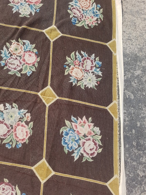 Vintage Handmade French Floral Needlepoint Rug Wool 161x82 cm gallery