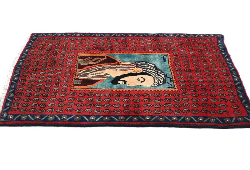 Handmade Vintage Oriental Rug 2'7X3'5 ft Pictorial Avicenna Design Red Carpet gallery