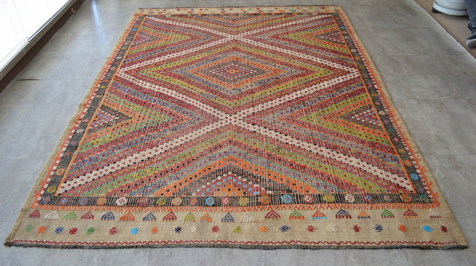 6x8 Rug Turkish Flat Weave Rug Braided Cotton Kilim Vintage Oushak Rug 6'4x8'4" gallery