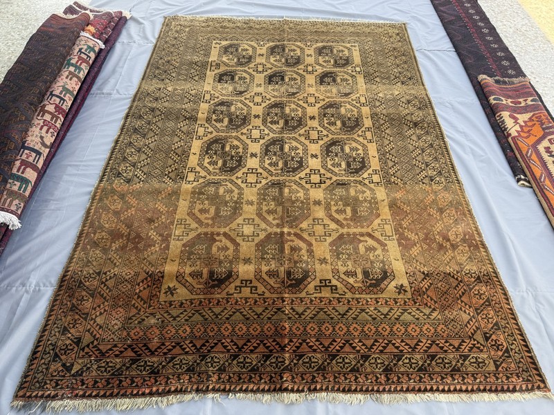 1920s Antique Turkmen Ersari Rug 7x10 Terracotta Handmade Persian Style Carpet gallery
