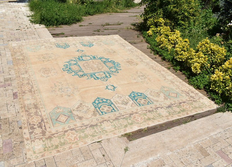 Turkish Rug 115''x143'' Vintage Light Muted Color Rug Oushak Rug 295x365cm 9x11 gallery