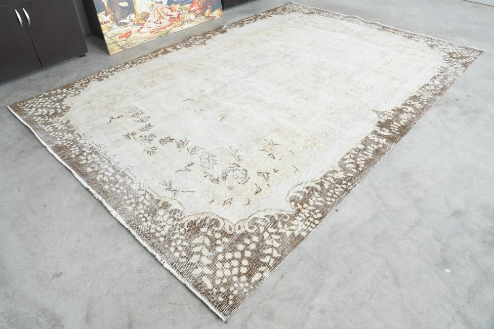 7x10 rug, handmade vintage turkish carpet, neutral oversize oushak wool rugs,26