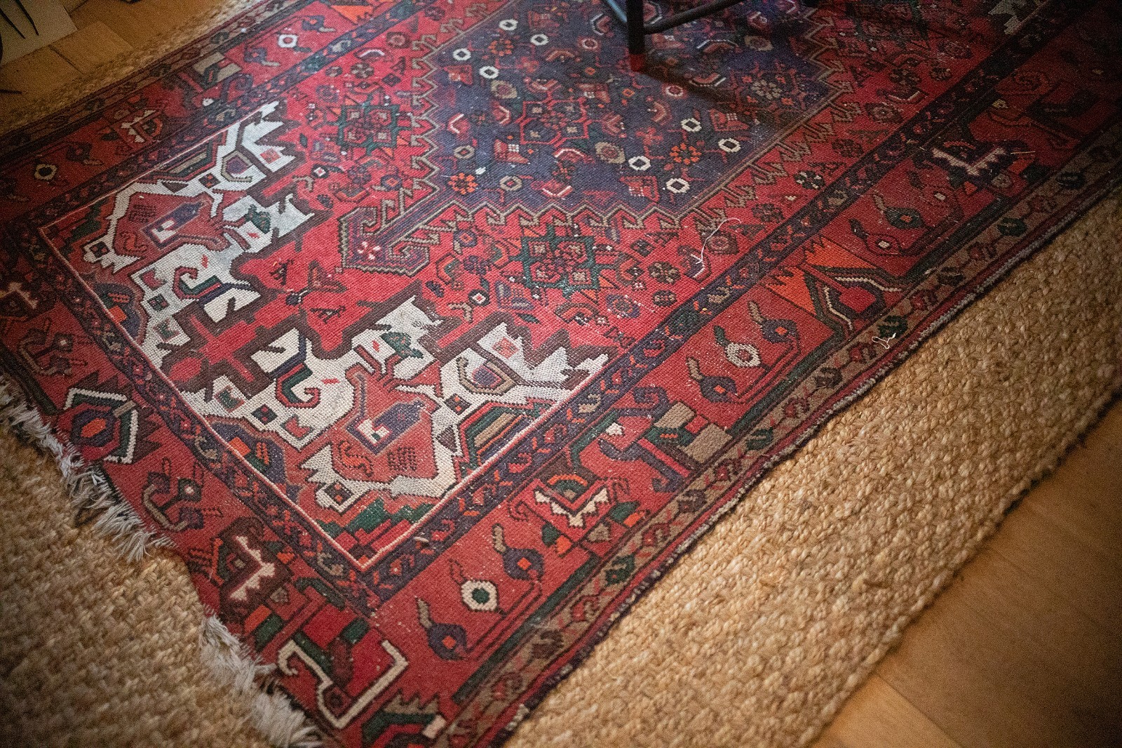 distressed antique Persian Hamadan rug with beautiful, vibrant colors! gallery