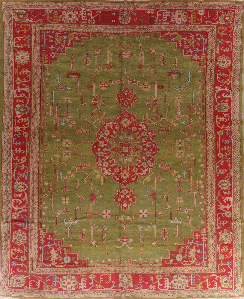 Antique Oushak Vegetable Dye WOOL Area Rug Handmade GREEN USHAK Carpet 13 x 16