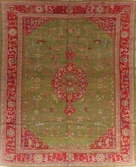 Antique Oushak Vegetable Dye WOOL Area Rug Handmade GREEN USHAK Carpet 13 x 16