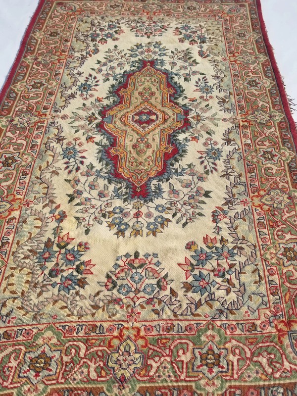 Vintage French Needle Point Handmade Floral Multicolor Wool Rug Carpet 143x92cm gallery