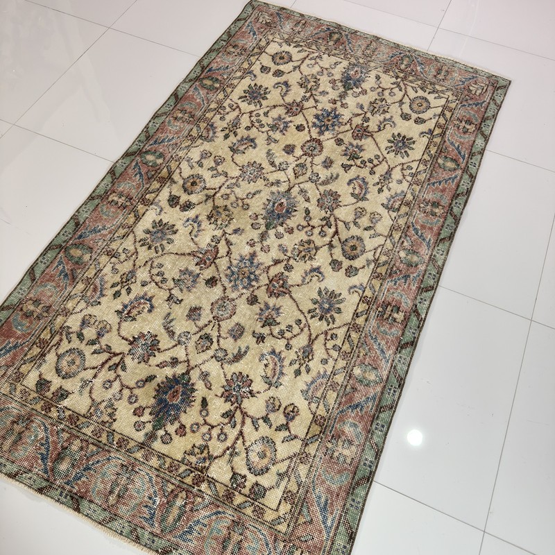 Beige And Dusty Rose Vintage Oushak Rug, 4x7 Soft Wool Floral Farmhouse Decor gallery