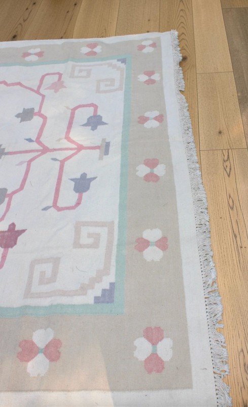 VIntage 8 x 10 Vintage Hand Woven Flat Weave Wool Rug Greek Key Bo gallery