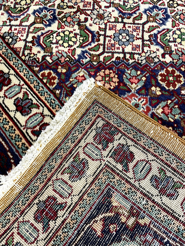 Antique Oriental Hand-Knotted Wool Area Rug Copper/Ivory/Navy Blue/Red 10' x 13' gallery