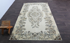 Oushak Turkish Vintage Rug 5×8 Kilim Rug Anatolian Handmade Boho Decor BEIGE