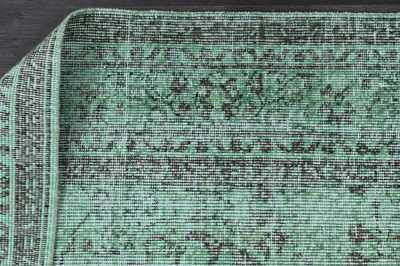Vintage Turkish Runner Rug 2x9ft GREEN Handmade Anatolian Oushak Hallway Wool gallery